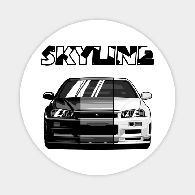 Nissan Skyline r34 GTR White Grey and Black, JDM Car Magnet by T-JD